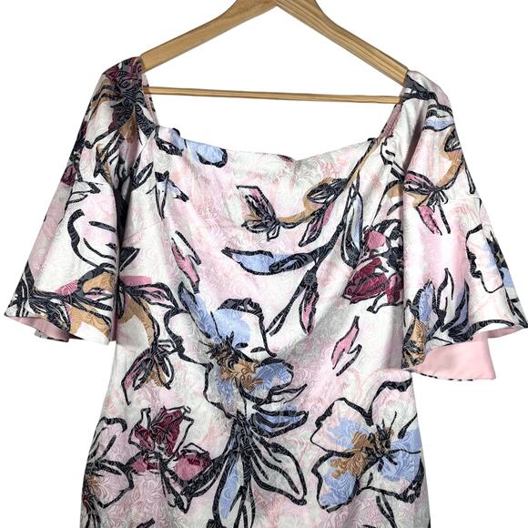 NWT Laundry by Shelli Segal Off Shoulder Blush Floral Print Jacquard Dress Sz 10 - Picture 9 of 13